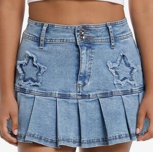 Sweet Society Star Patch Pleated Denim Skirt-Junior Size-XS